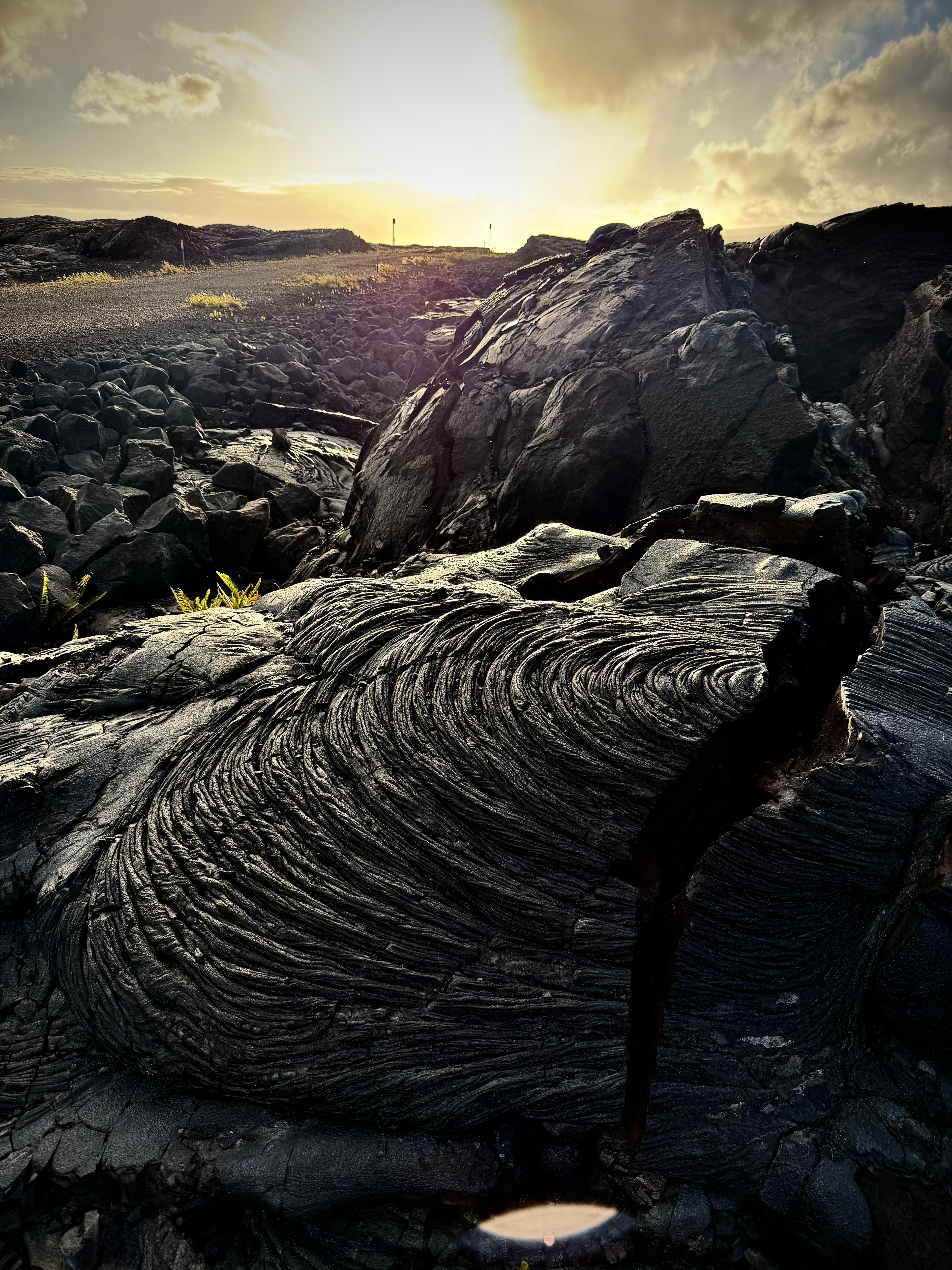 Pahoehoe lava texture at sunset, Lower Puna coastline